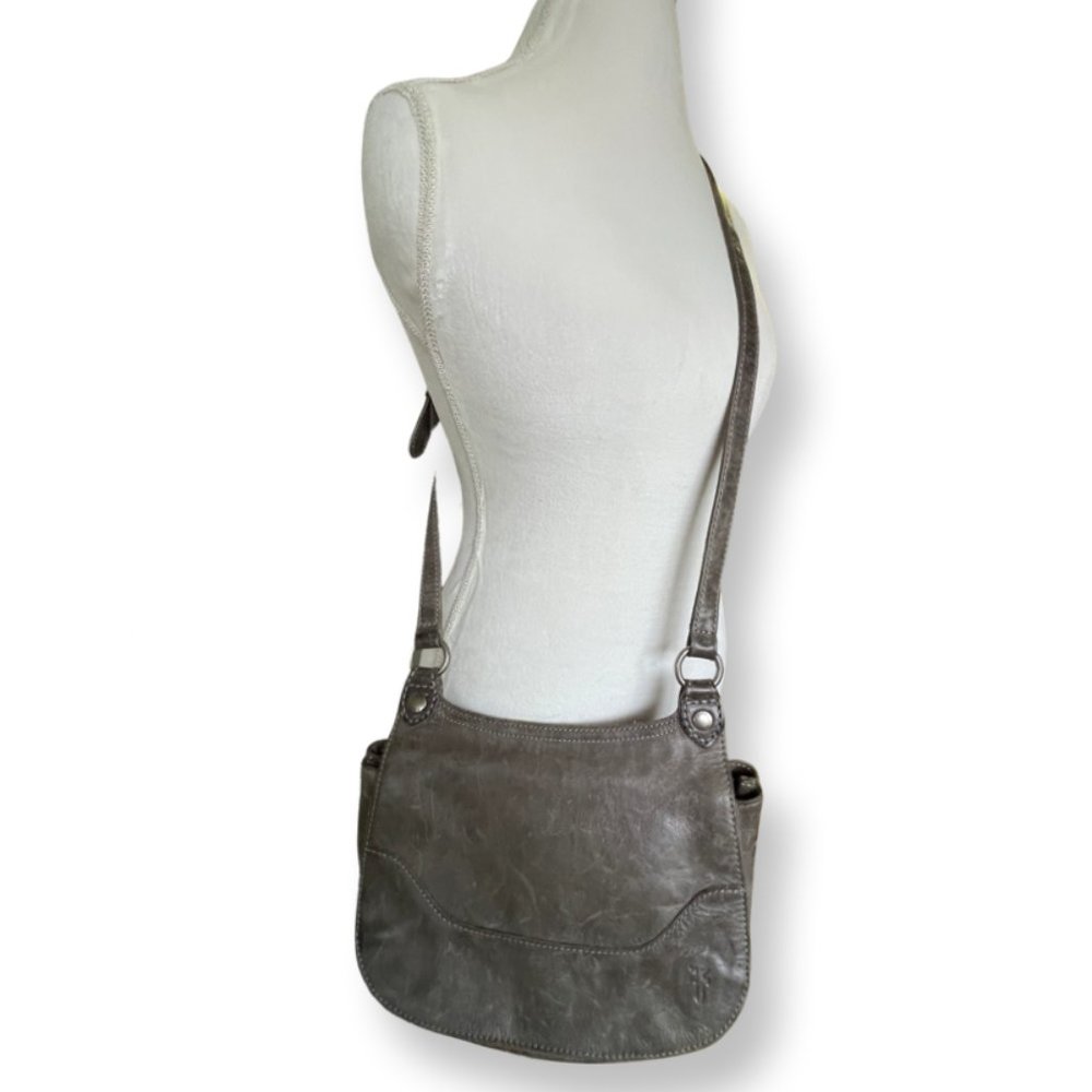 Frye Melissa Grey Leather Crossbody Saddle Bag with Dustbag - Picture 4 of 7